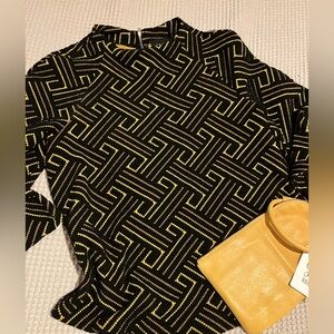 Anthropologie W5 Black and Yellow-Gold Top, Small, 3/4 Sleeves